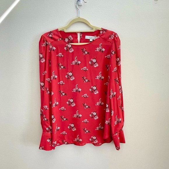 LOFT Tops - Women’s LOFT Red Floral Long-sleeve Top Size M
